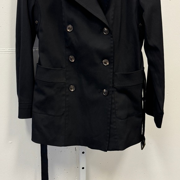 Calvin Klein Black Double Breasted Belted Trench Coat Jacket XS Epaulettes - Picture 7 of 15